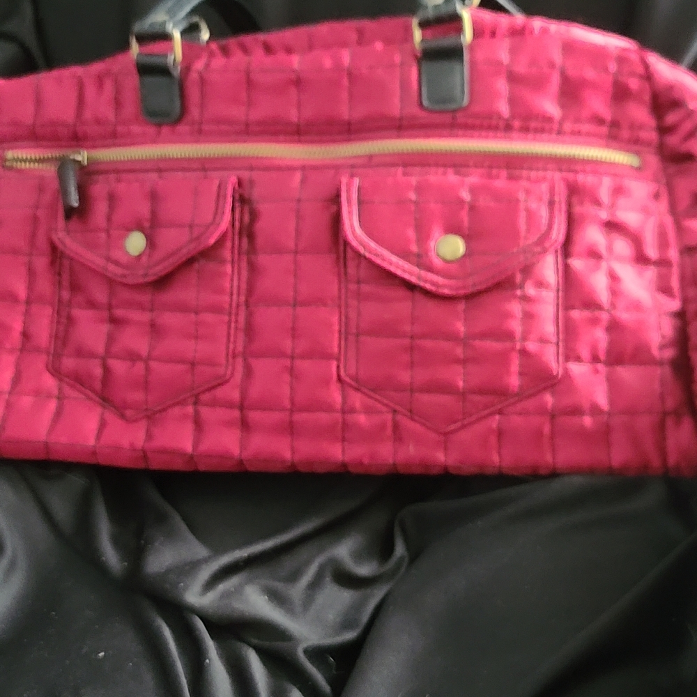 Lancome quilted red tote bag 17 in x 8in